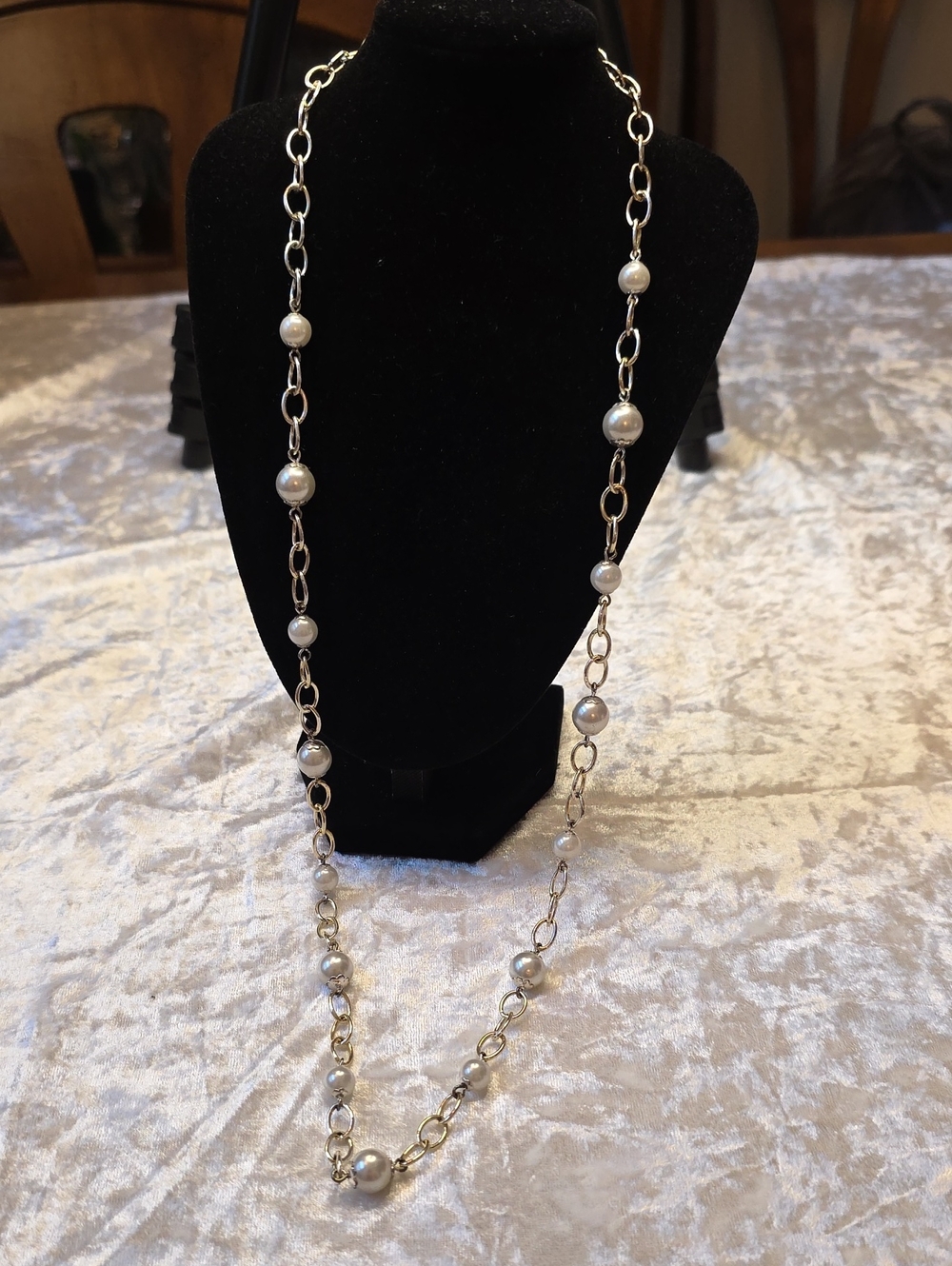 Classic Elegant Silver Pearl Station Long Necklace - Elegant Silver and White